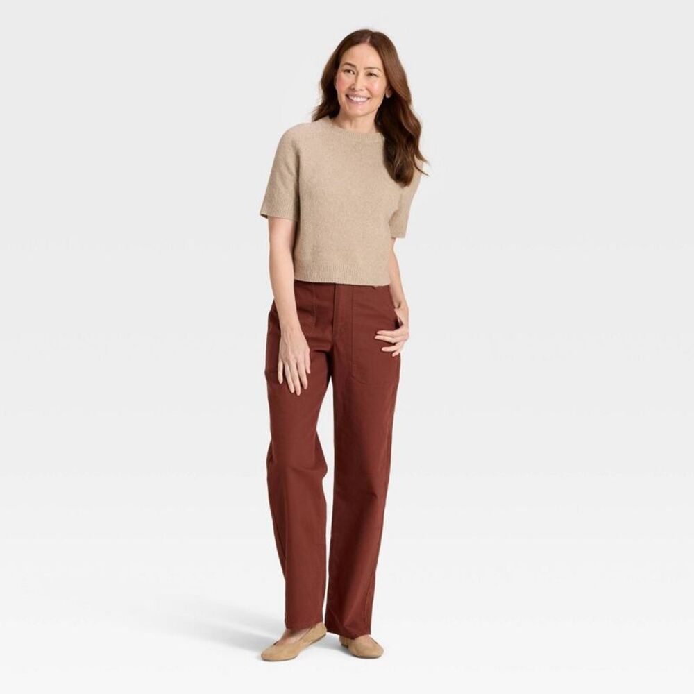 Women's Mid-Rise Straight Leg Cargo Pants - Universal Thread Brown 10 - Picture 3 of 4